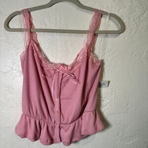 NWT Heart Hips Size Medium Pink Crop Tank Lace Knit Coquette Girly Fairy